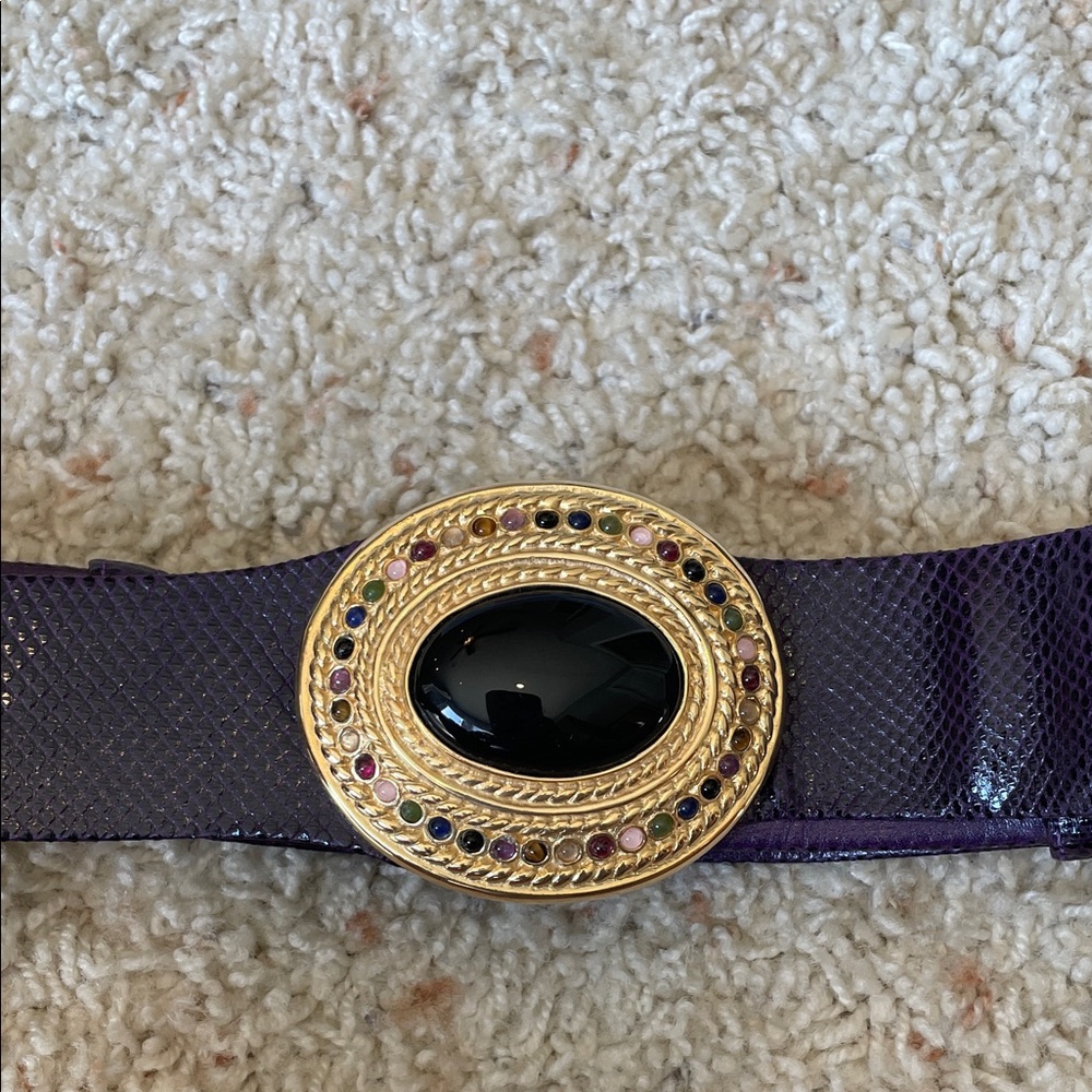 Judith Leiber Purple Belt with Gold and Black Embellishments